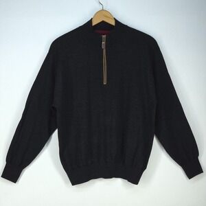 Orvis Quarter Zip Wool Sweater Mens Large Black Merino Mock Neck Pullover Cozy